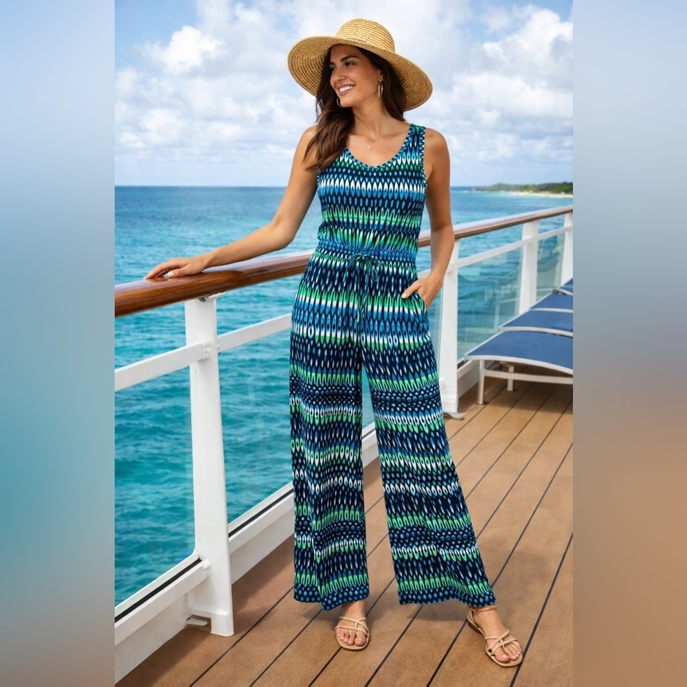 Calvin Klein Vibrant Patterned Jumpsuit Perfect Cruise or Vacation Outfit